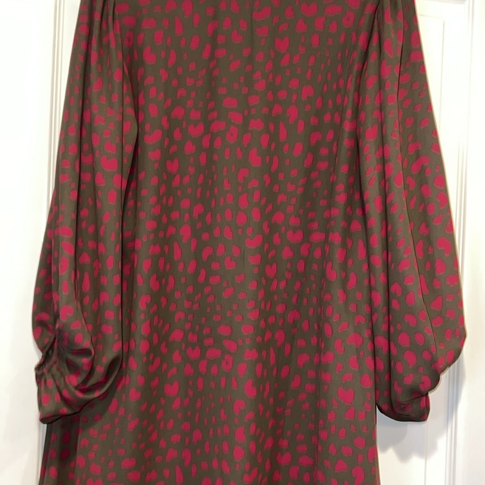 Adrienne Dark Red and Olive Leopard Print Flowy Dress - Picture 7 of 7
